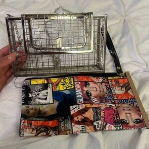 Chic Silver and Multicolor Magazine Print Clutch